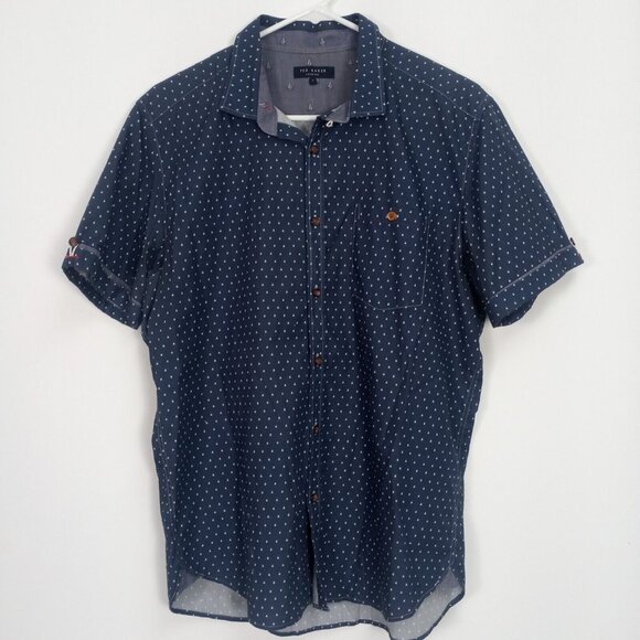 Ted Baker Other - Ted Baker London Men's Mini Boat Embroidered Shirt Size 4 Navy Blue Short Sleeve
